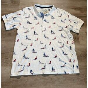 Native Code Polo Shirt Mens Large White Sailboat Print Short Sleeve